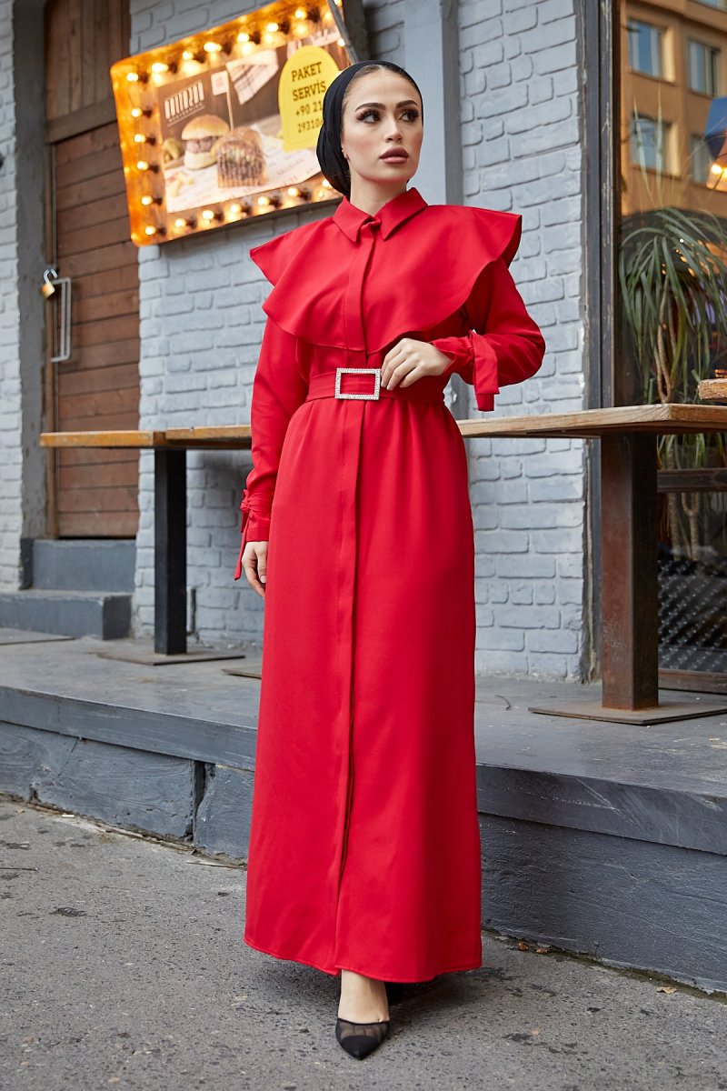 Tuba Mutioğlu Kırmızı Ferace Elbise