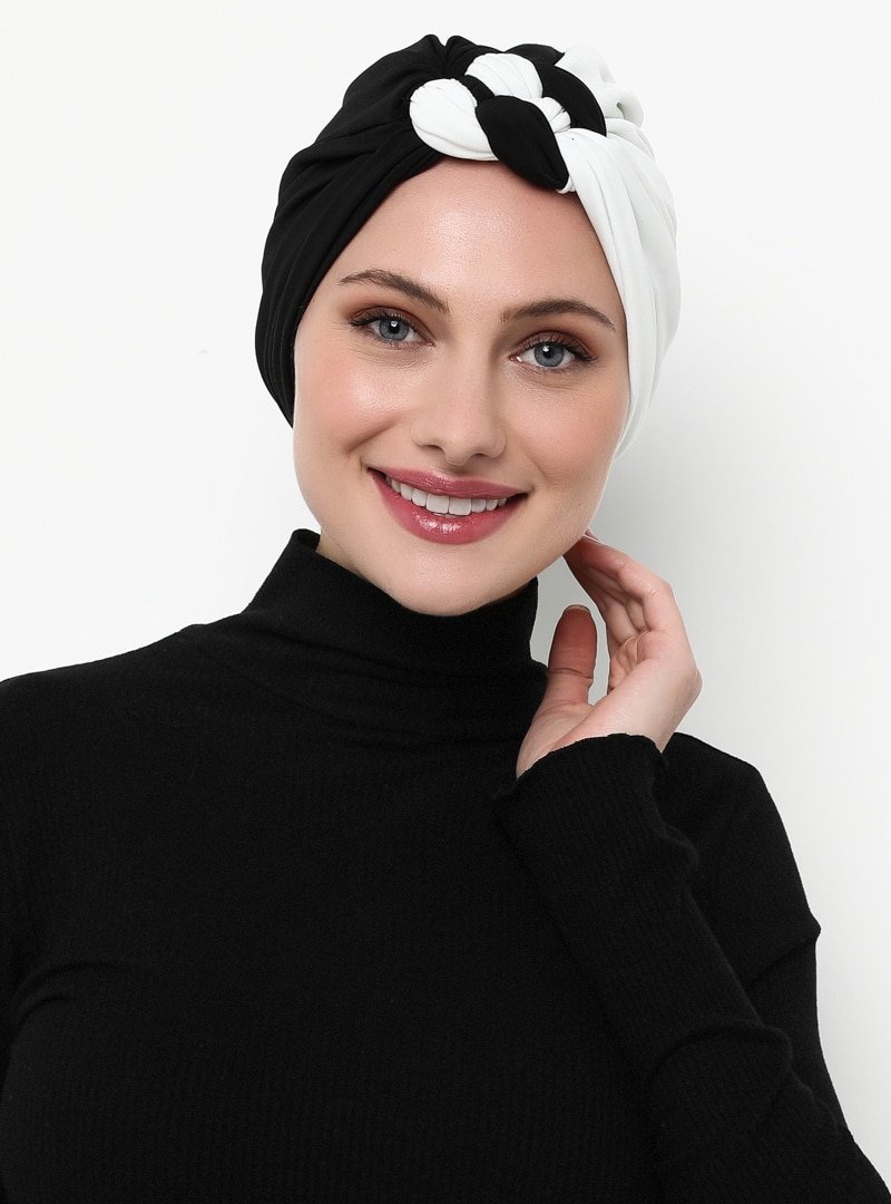 Sevda Bone Siyah Örgülü Hazır Türban | Devr-i Tesettür