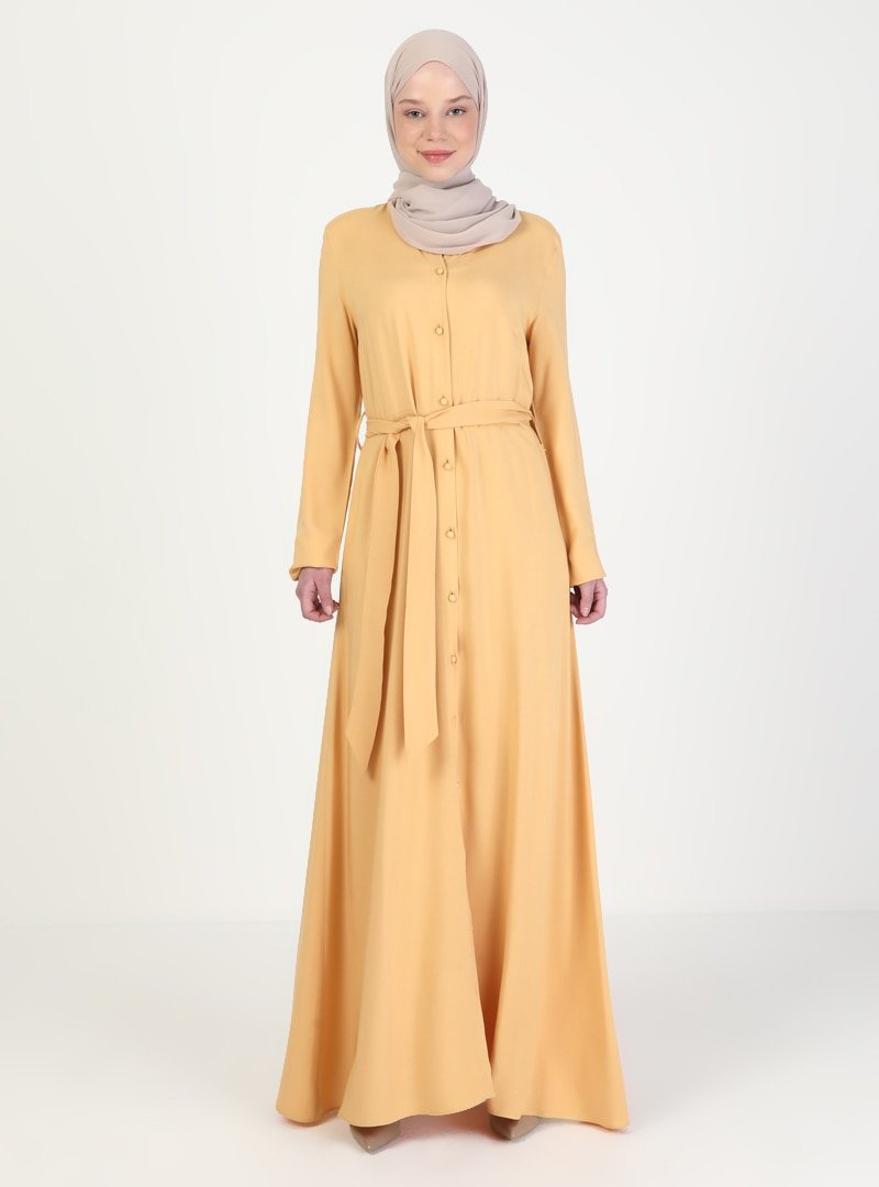 Ziwoman Sarı Boydan Düğmeli Elbise