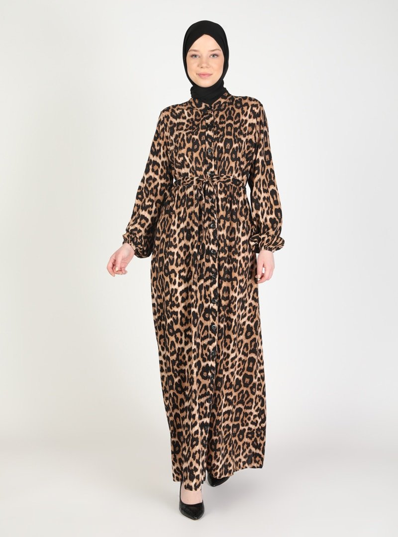 TEKBİR Siyah Leopar Desenli Elbise