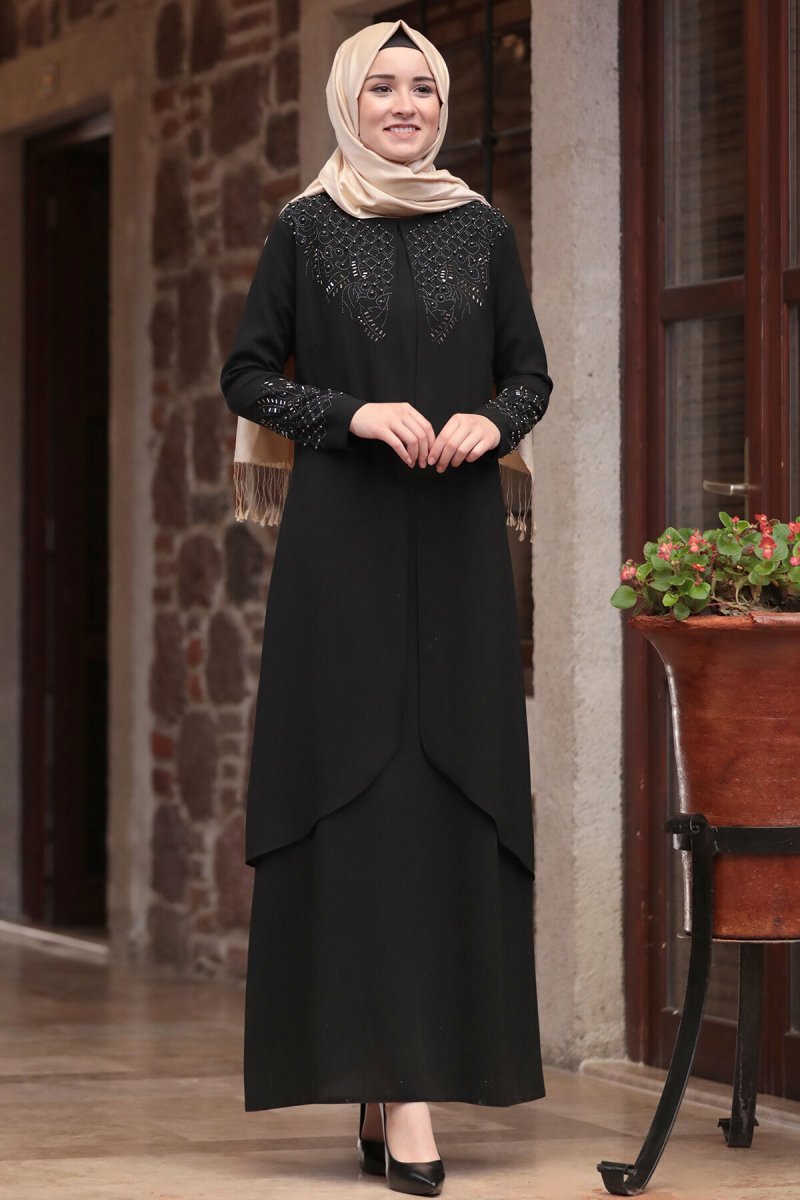 Amine Hüma Siyah Bahar Abiye Elbise