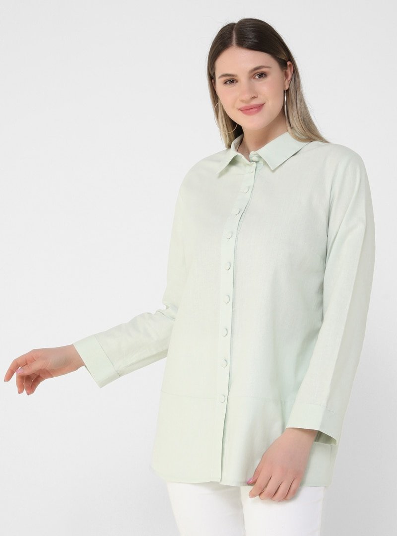 Alia Soft Yeşil Büyük Beden Doğal Kumaşlı Gömlek Tunik