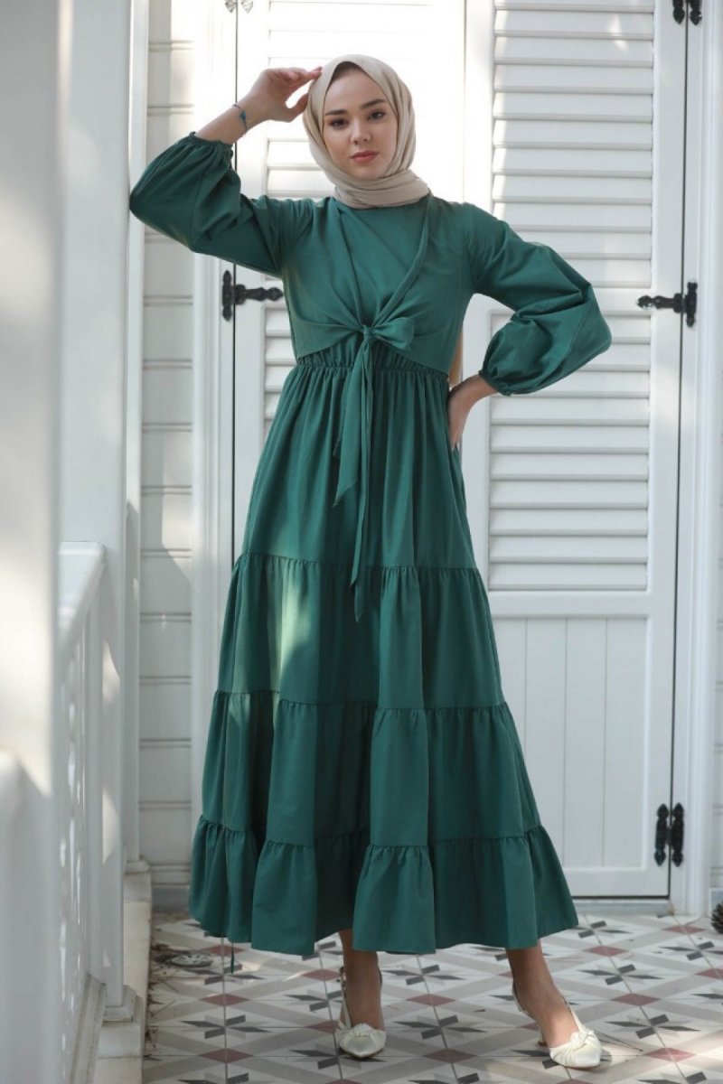 Gizce Yeşil Manara Elbise