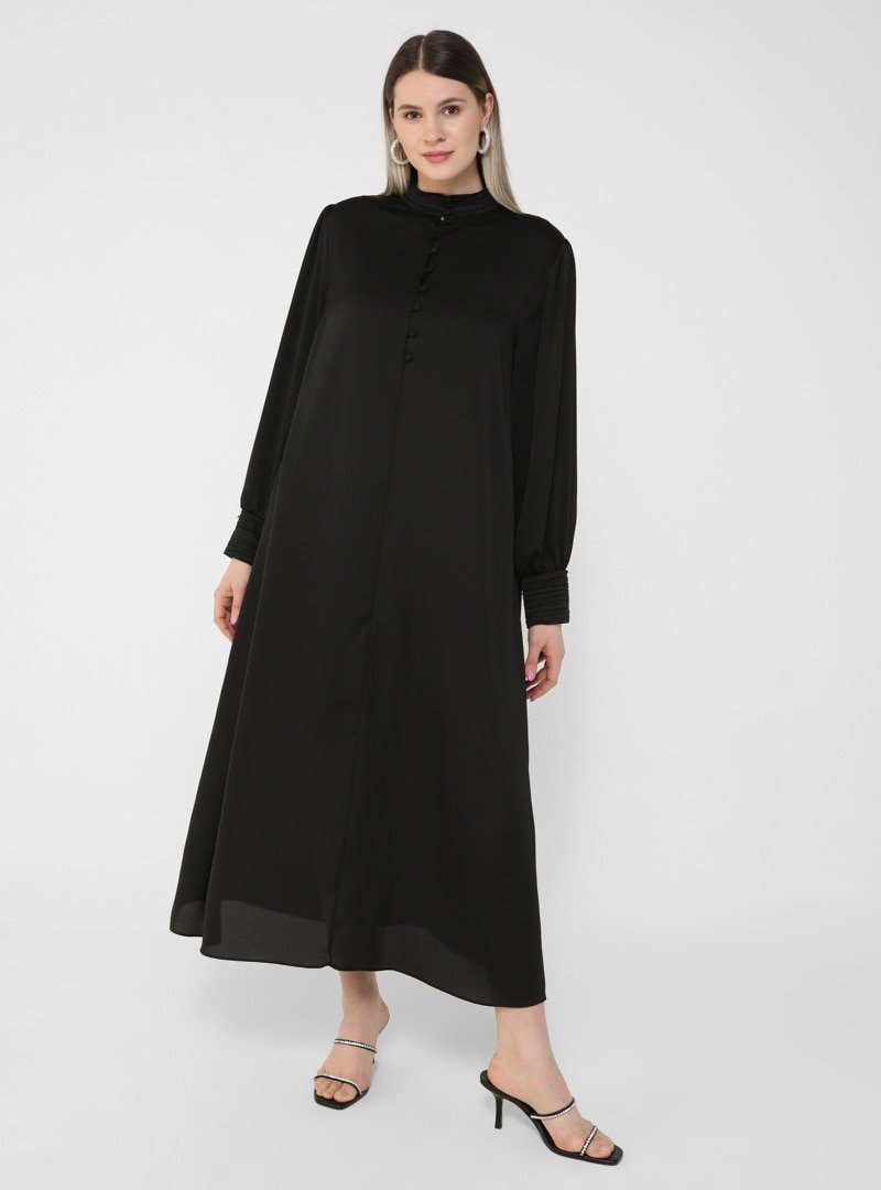 Alia Siyah Büyük Beden Limited Edition Saten Elbise