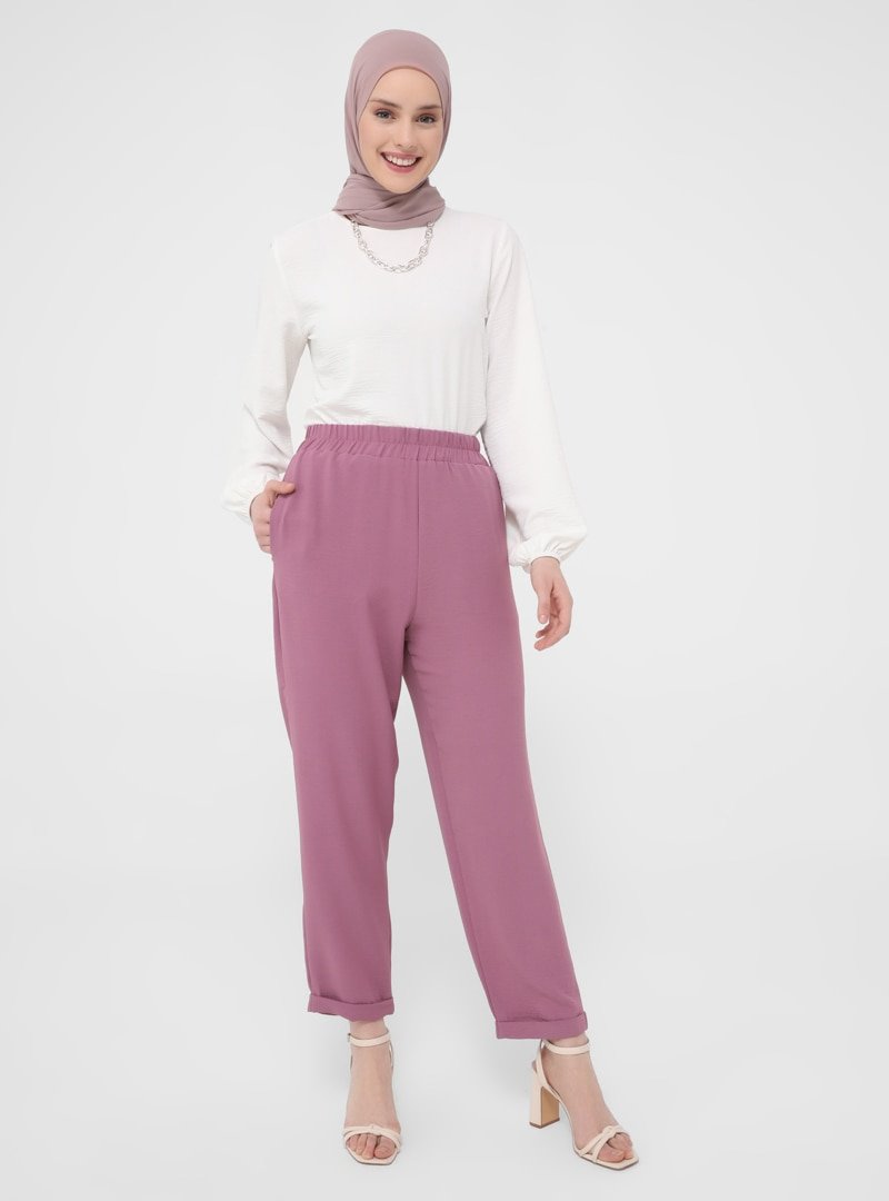 Refka Casual Mürdüm Beli Lastikli Pantolon
