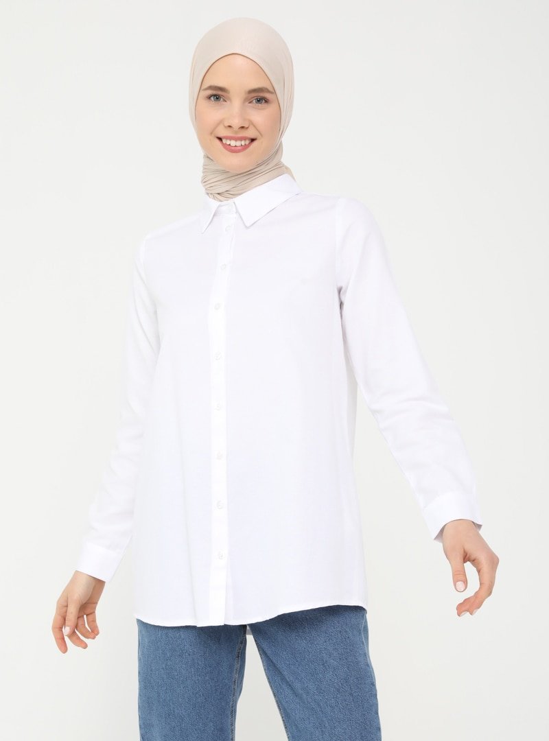 Refka Beyaz Oxford Kumaştan Basic Gömlek