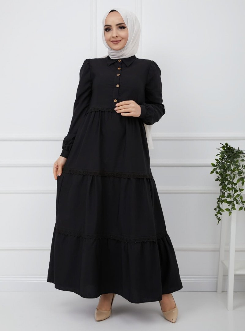 SAHRA BUTİK Siyah Dantelli Elbise