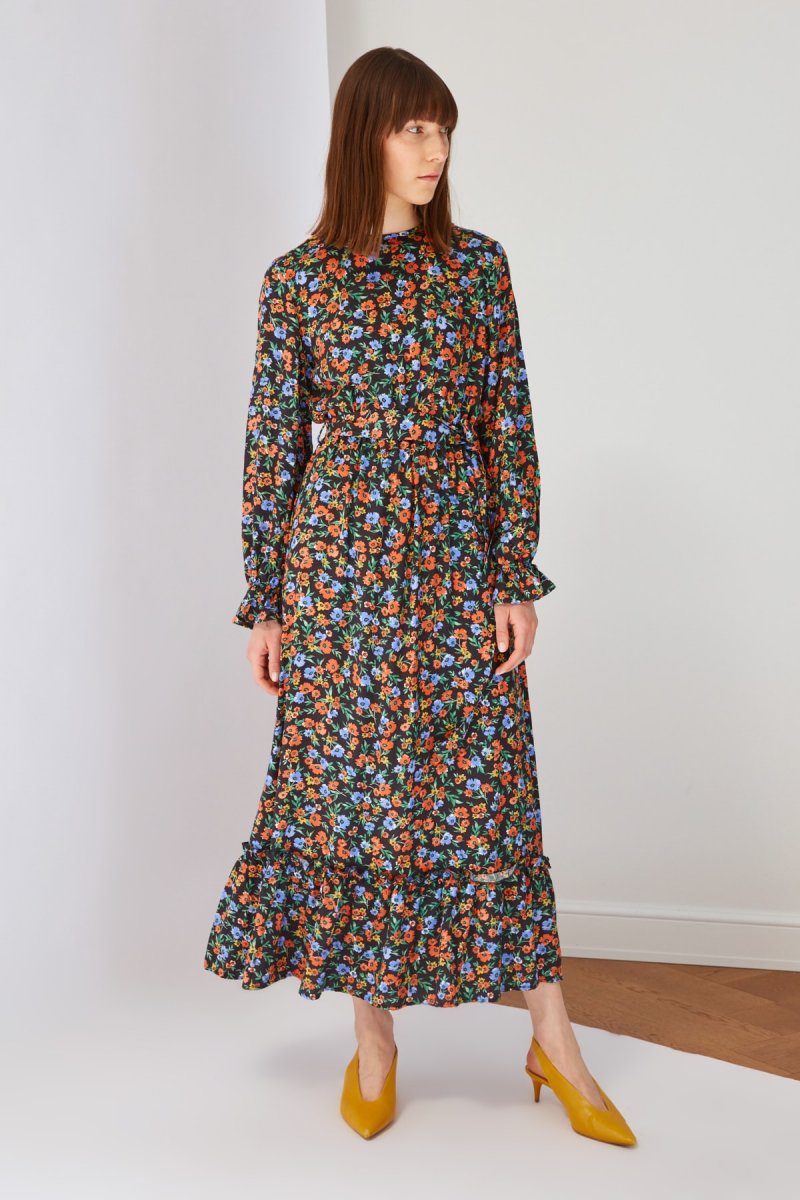 Trendyol Modest Siyah Desenli Viskon Elbise