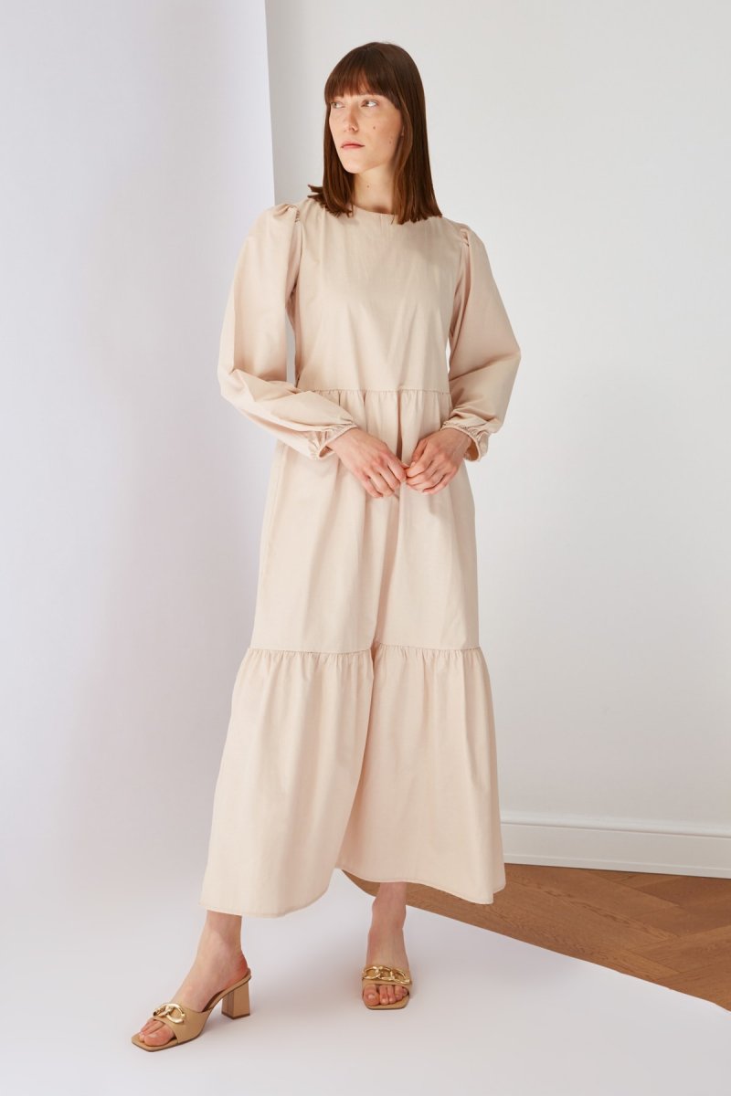 Trendyol Modest Bej Poplin Elbise