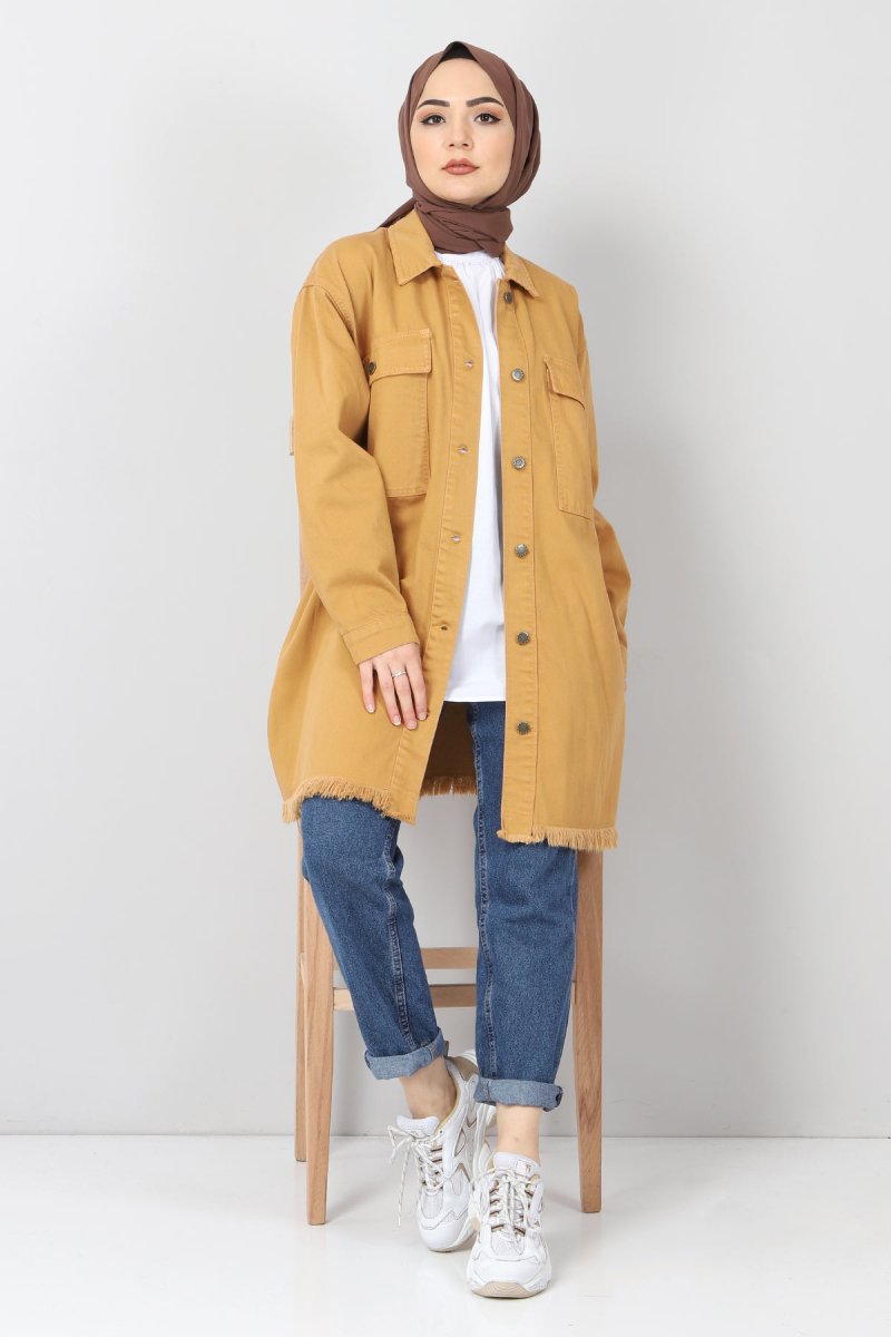 Tesettür Dünyası Taba Cepli Eteği Püsküllü Kot Kap