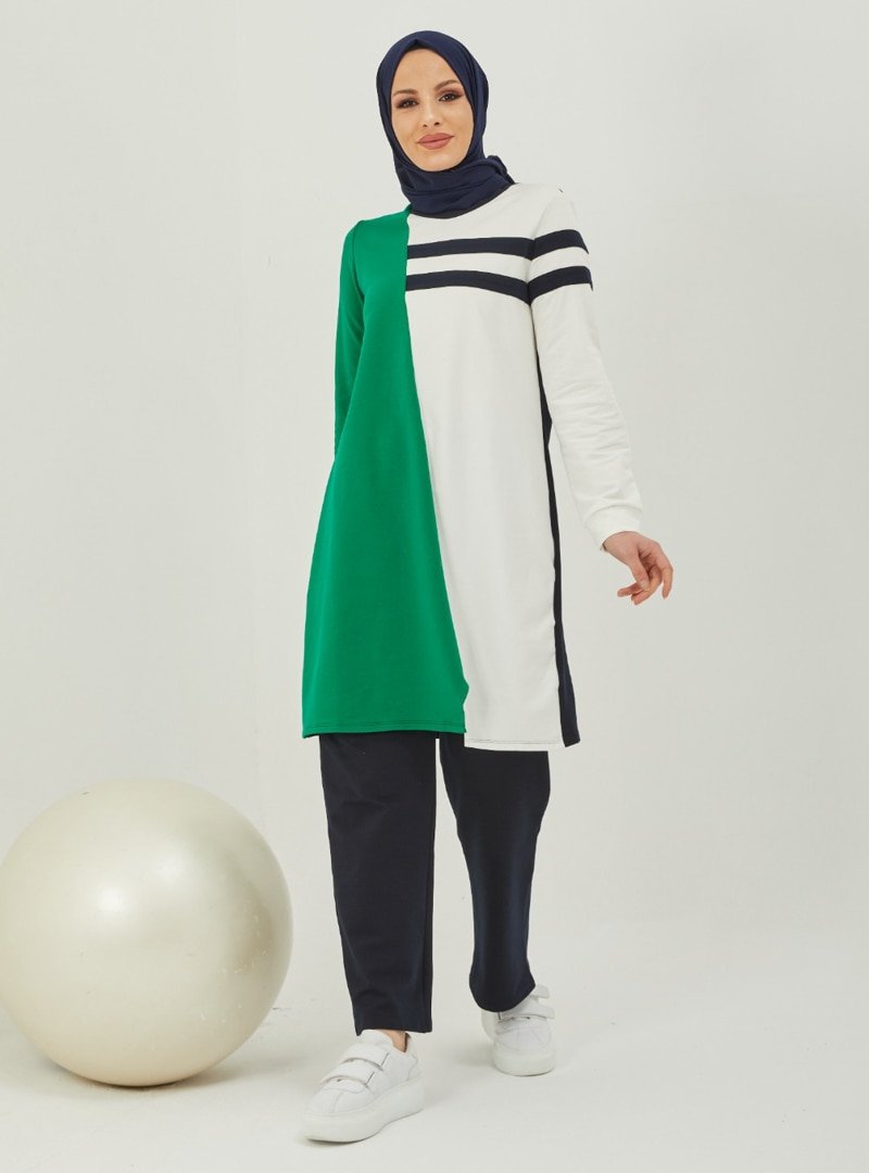AİŞE MODA Yeşil Tunik&Pantolon İkili Takım