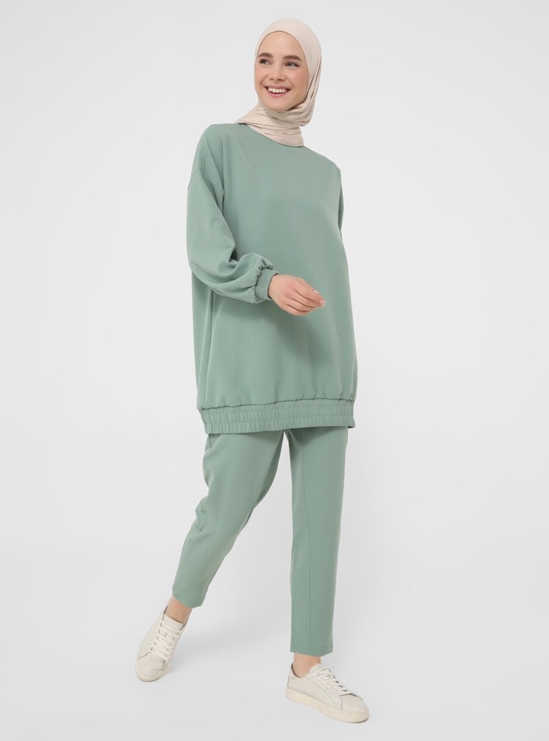 Benin Yeşil Lastik Detaylı Tunik&Pantolon İkili Takım