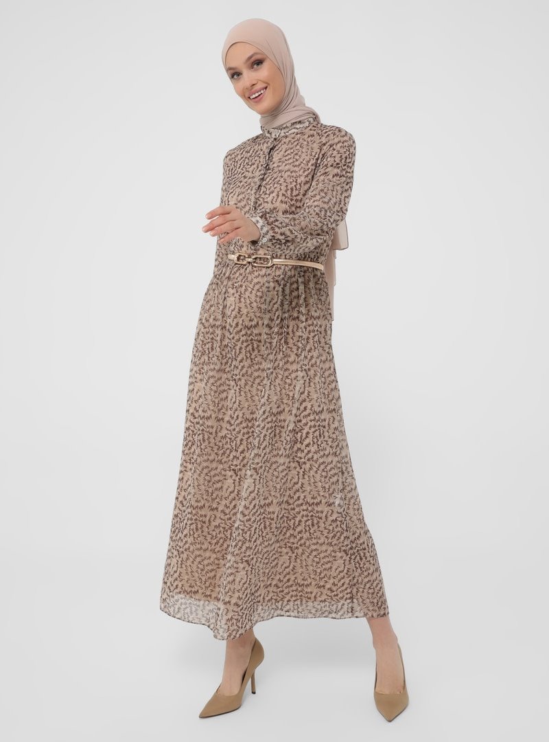 Refka Badem Yarım Patlı Şifon Elbise