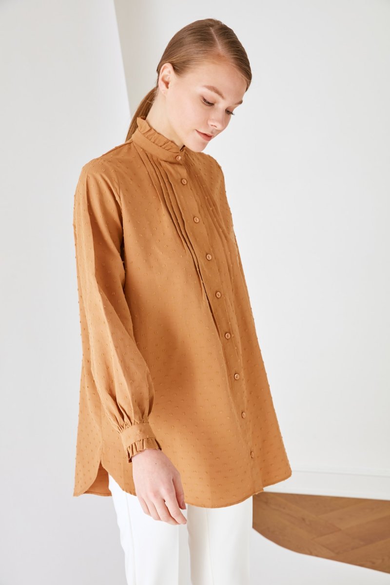 Trendyol Modest Kahverengi Dik Yaka Tunik