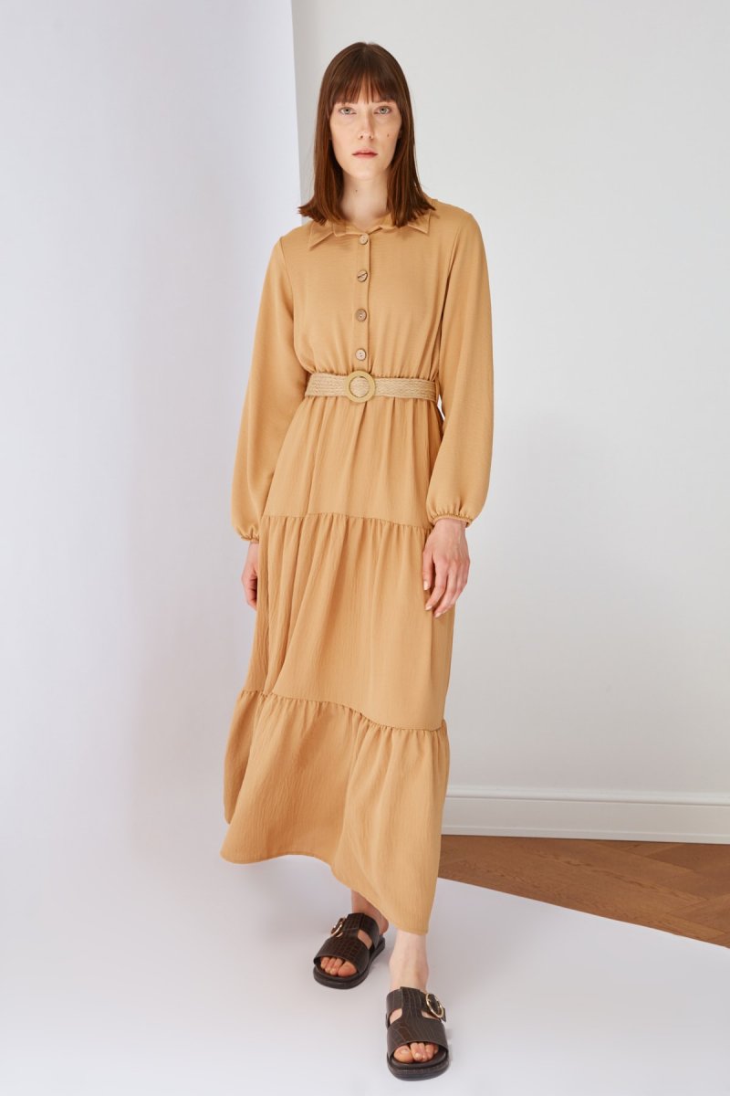 Trendyol Modest Camel Kemerli Elbise