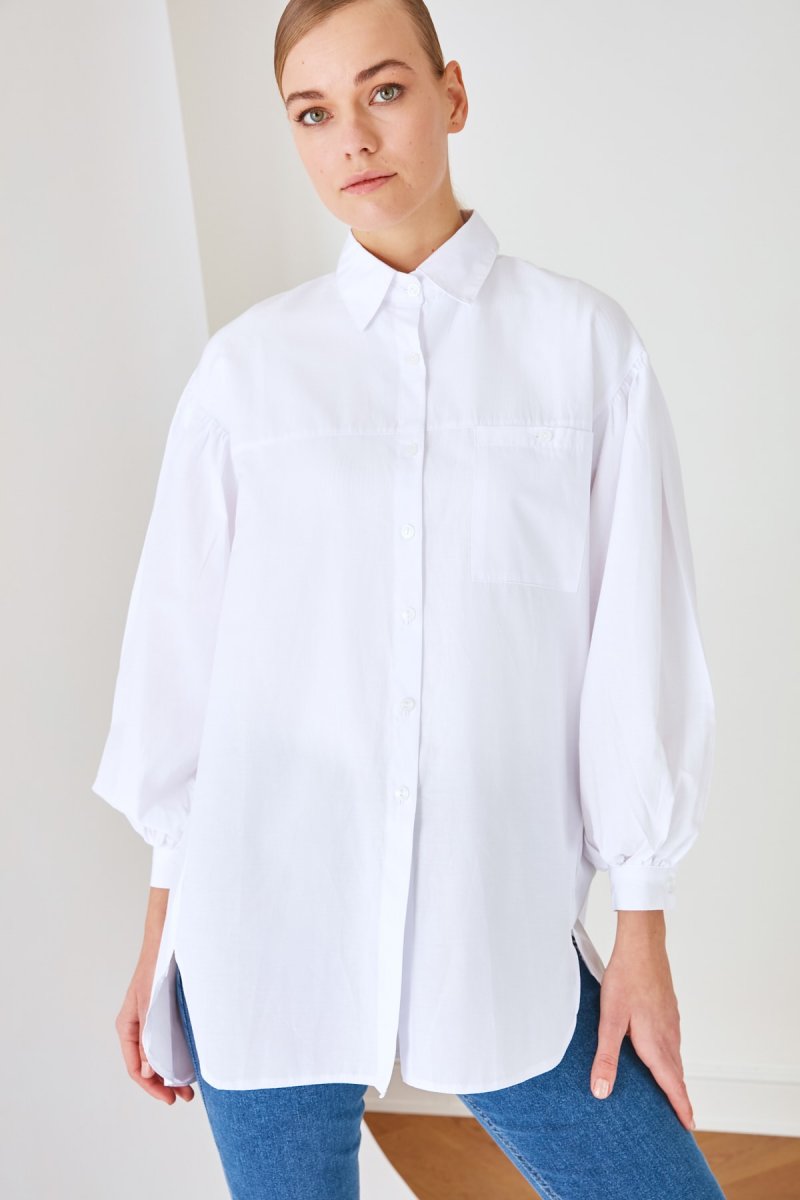 Trendyol Modest Beyaz Gömlek Yaka Tunik