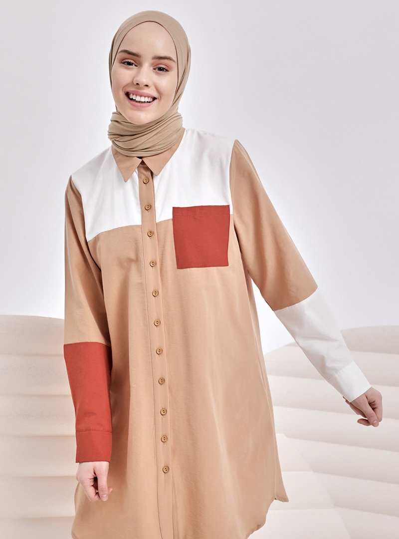 İnşirah Beyaz Camel Crush Gömlek