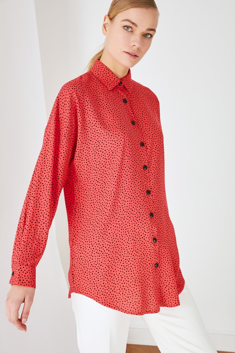 Trendyol Modest Kırmızı Gömlek Yaka Tunik