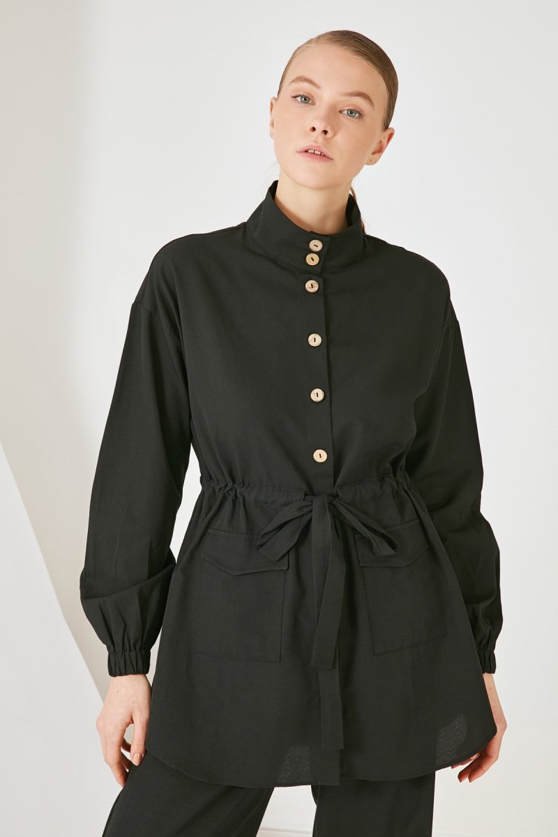 Trendyol Modest Siyah Cep Detaylı Ceketli Alt Üst Takım