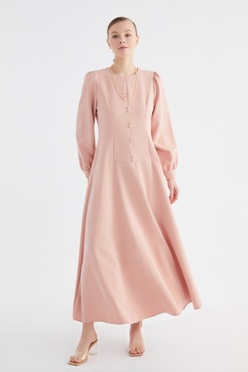 Trendyol Modest Gül Kurusu Düğme Detaylı Elbise
