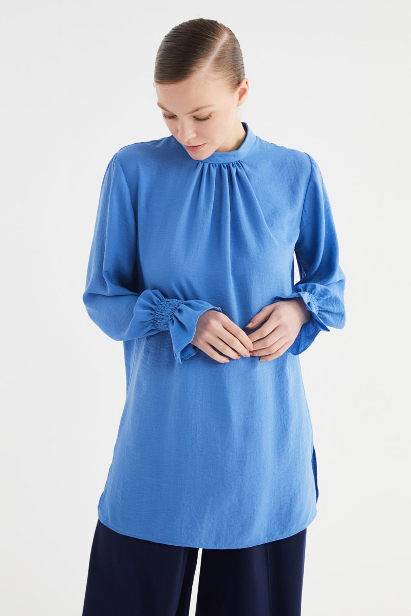 Trendyol Modest Mavi Dik yaka Tunik