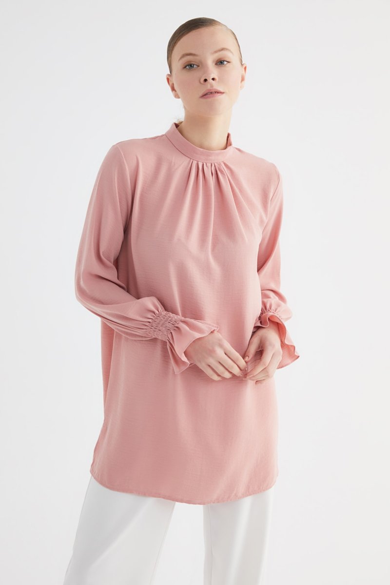 Trendyol Modest Pudra Dik yaka Tunik