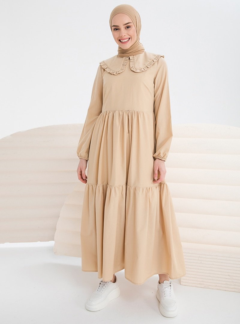 İnşirah Camel Büzgülü Elbise