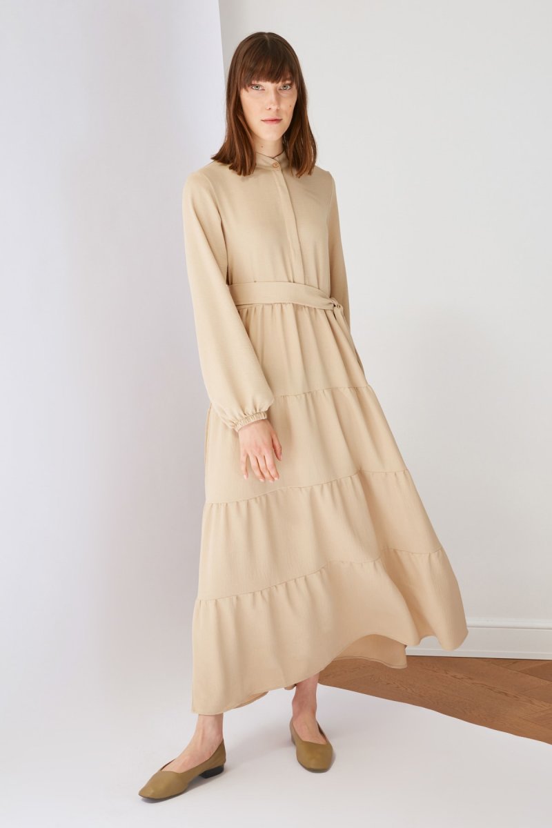 Trendyol Modest Taş Kuşak Detaylı Dokuma Elbise