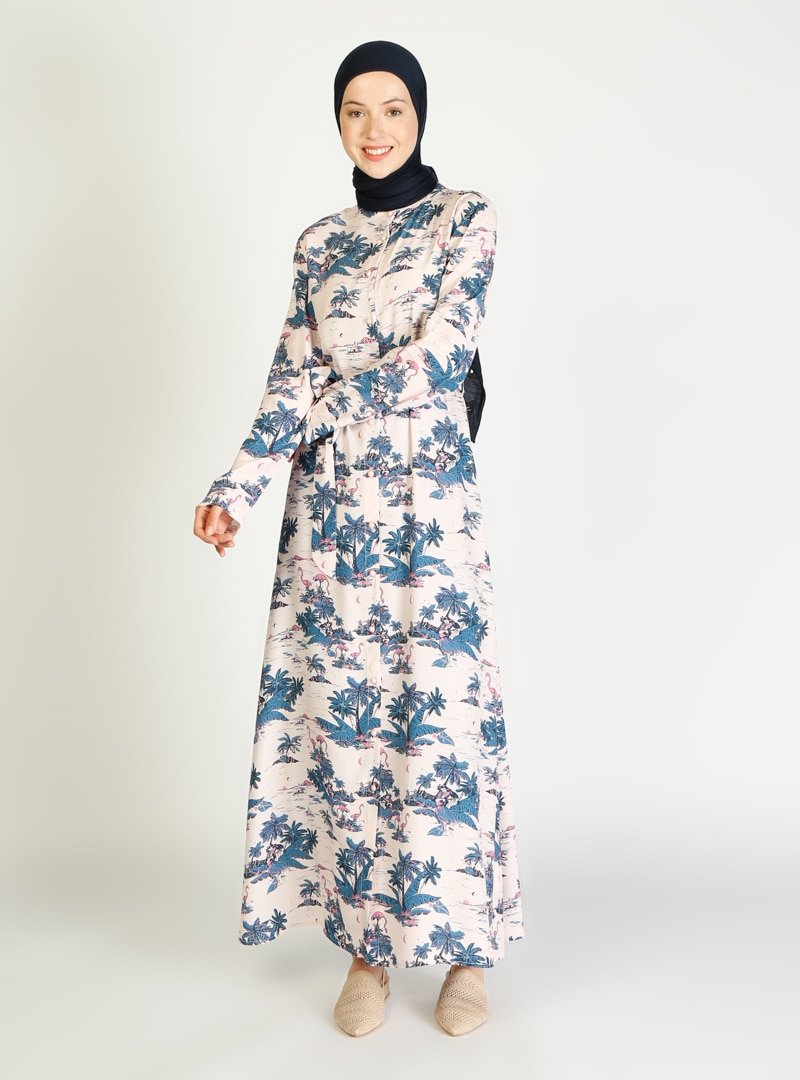 Ziwoman Pudra Desenli Elbise