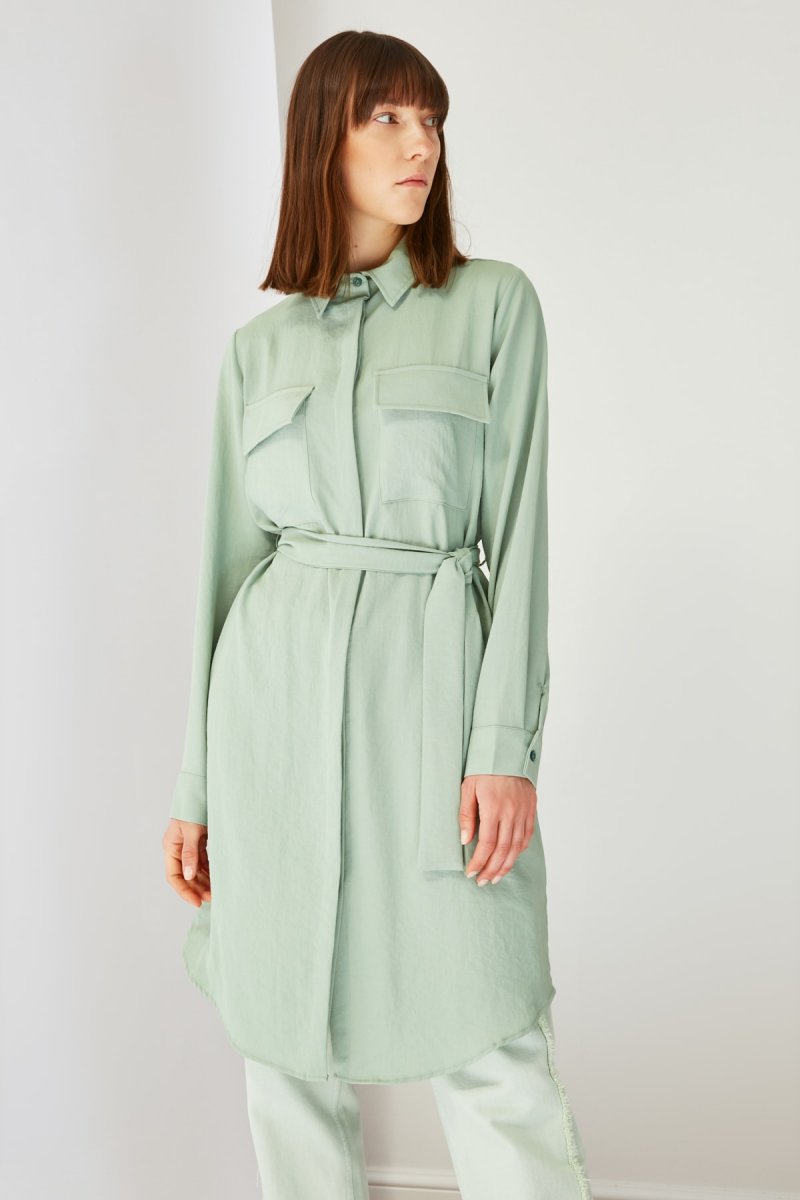 Trendyol Modest Mint Gömlek Yaka Tunik