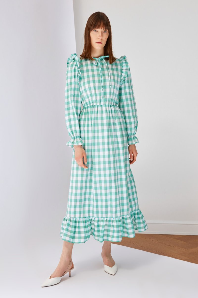 Trendyol Modest Yeşil Kareli Elbise