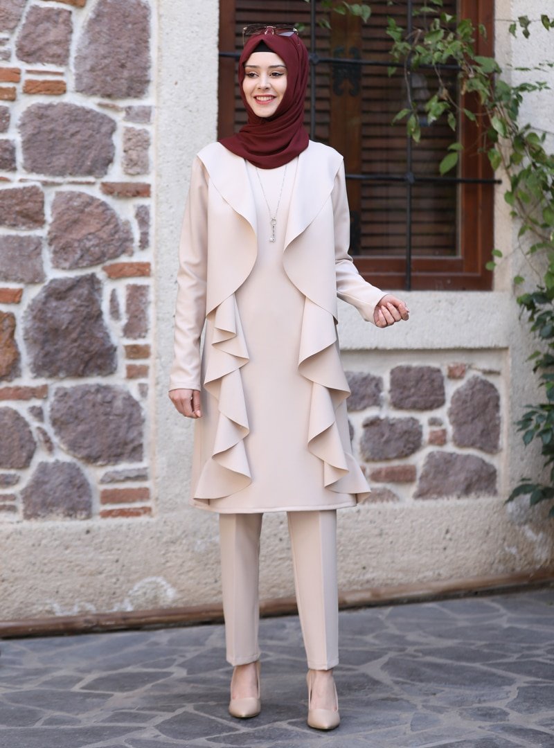 Azra Design Bej Melis İkili Abiye Takım