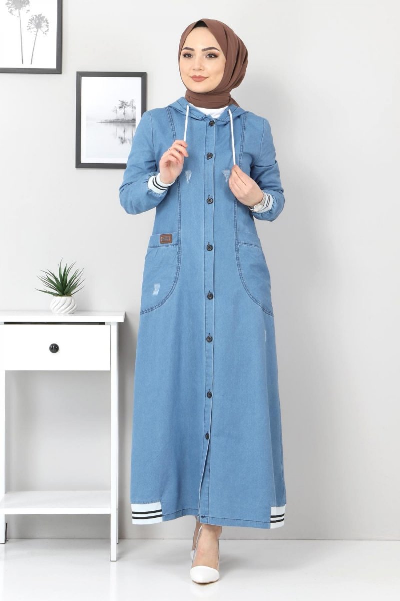 Tesettür Dünyası Mavi Ribanalı Kot Kap