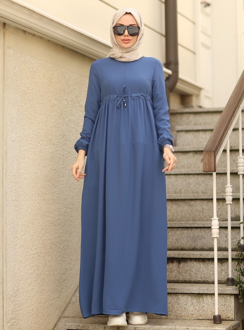 Neways İndigo Beli Bağcıklı Elbise
