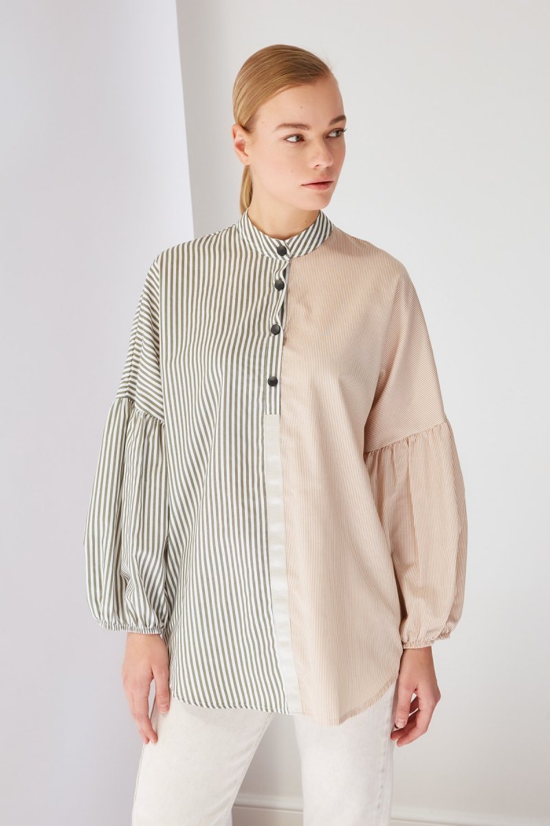 Trendyol Modest Bej Hakim Yaka Tunik