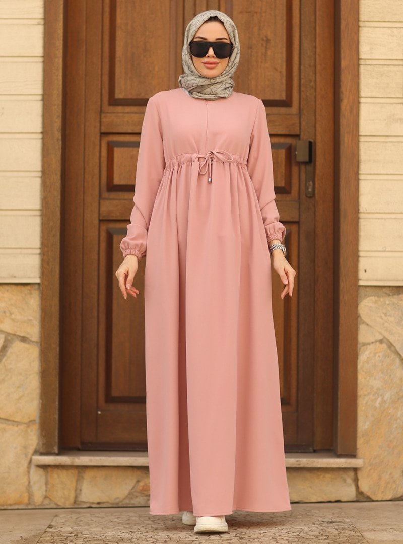 Neways Pudra Beli Bağcıklı Elbise