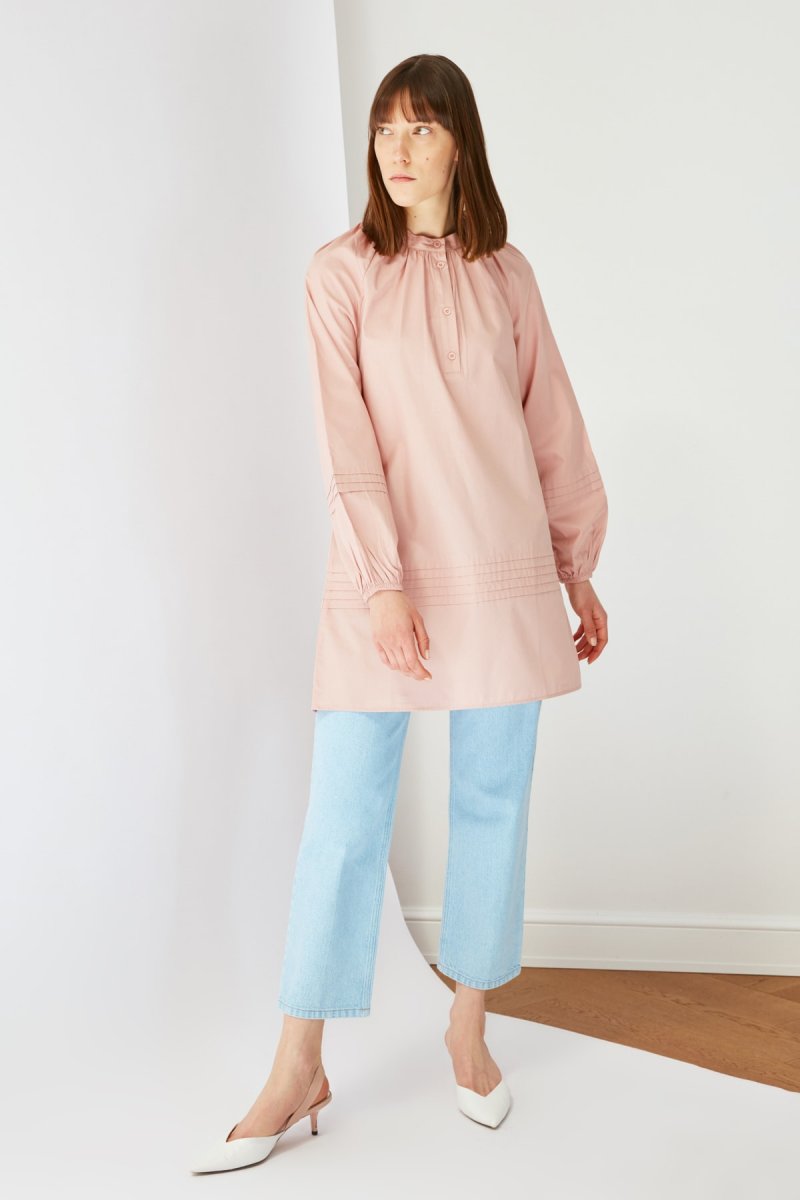 Trendyol Modest Pudra Bisiklet Yaka Tunik