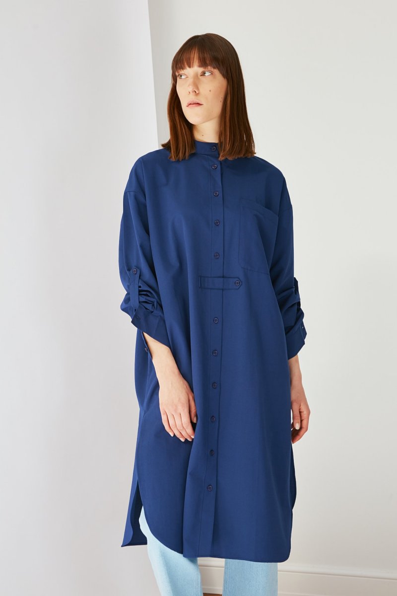 Trendyol Modest Lacivert Hakim Yaka Tunik