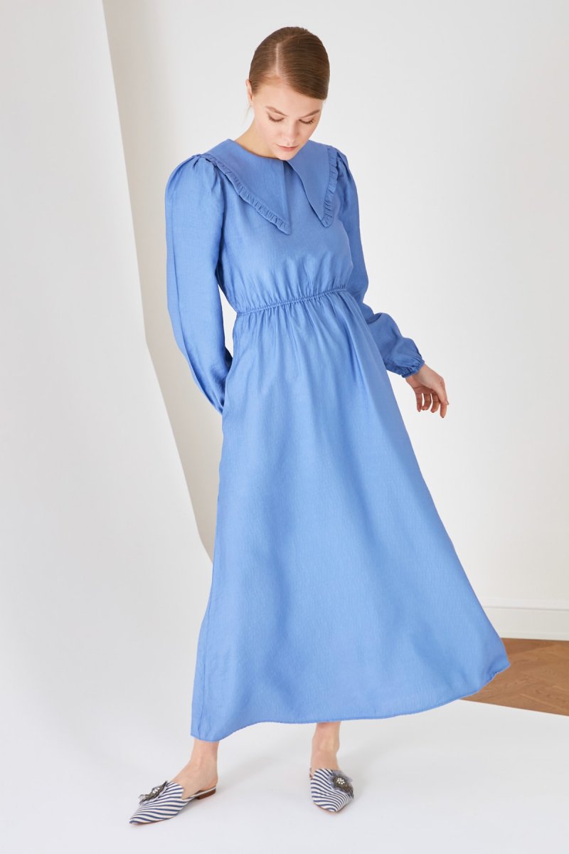 Trendyol Modest Mavi Bebe Yaka Elbise