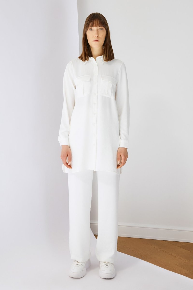 Trendyol Modest Beyaz Gömlek Tunik Pantolon Alt Üst Takım