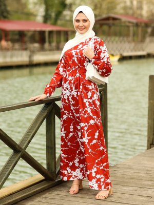 Ceylan Otantik Tarçın Japon Çiçeği A Kesim Elbise