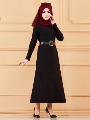 Tofisa Siyah Düz Renk Elbise