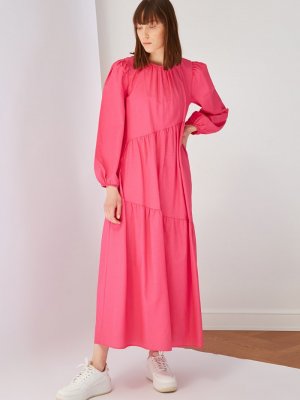 Trendyol Modest Pembe Pamuk Poplin Elbise