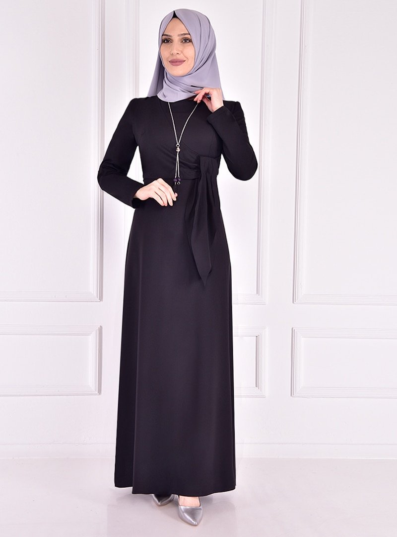 AYŞE MELEK TASARIM Siyah Kurdeleli Elbise