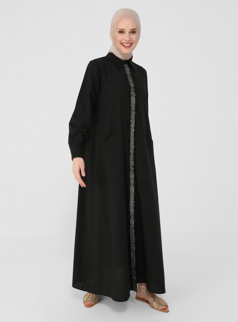 Refka Siyah Sim Ve Püskül Şerit Detaylı Elbise