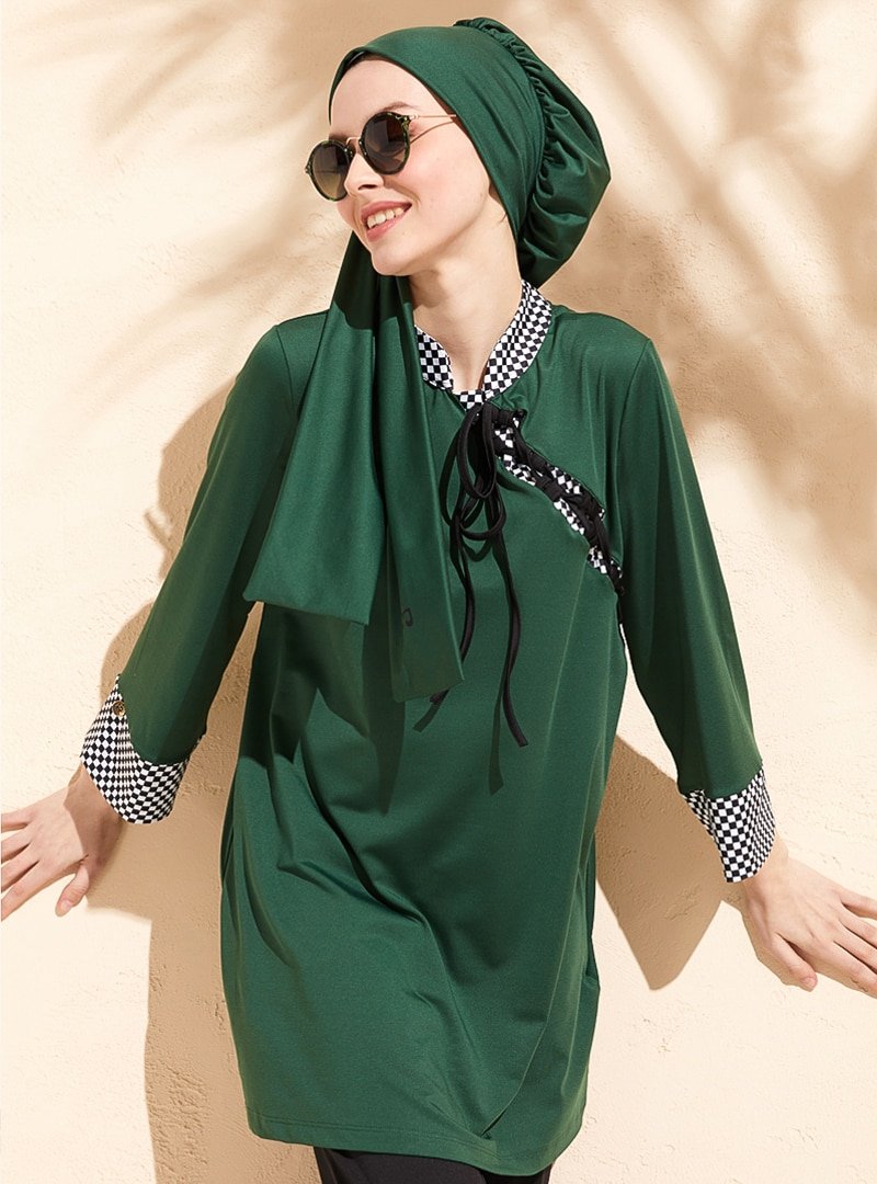 Mayovera Yeşil Kimono Yaka Pötikare Tasarım Mayo