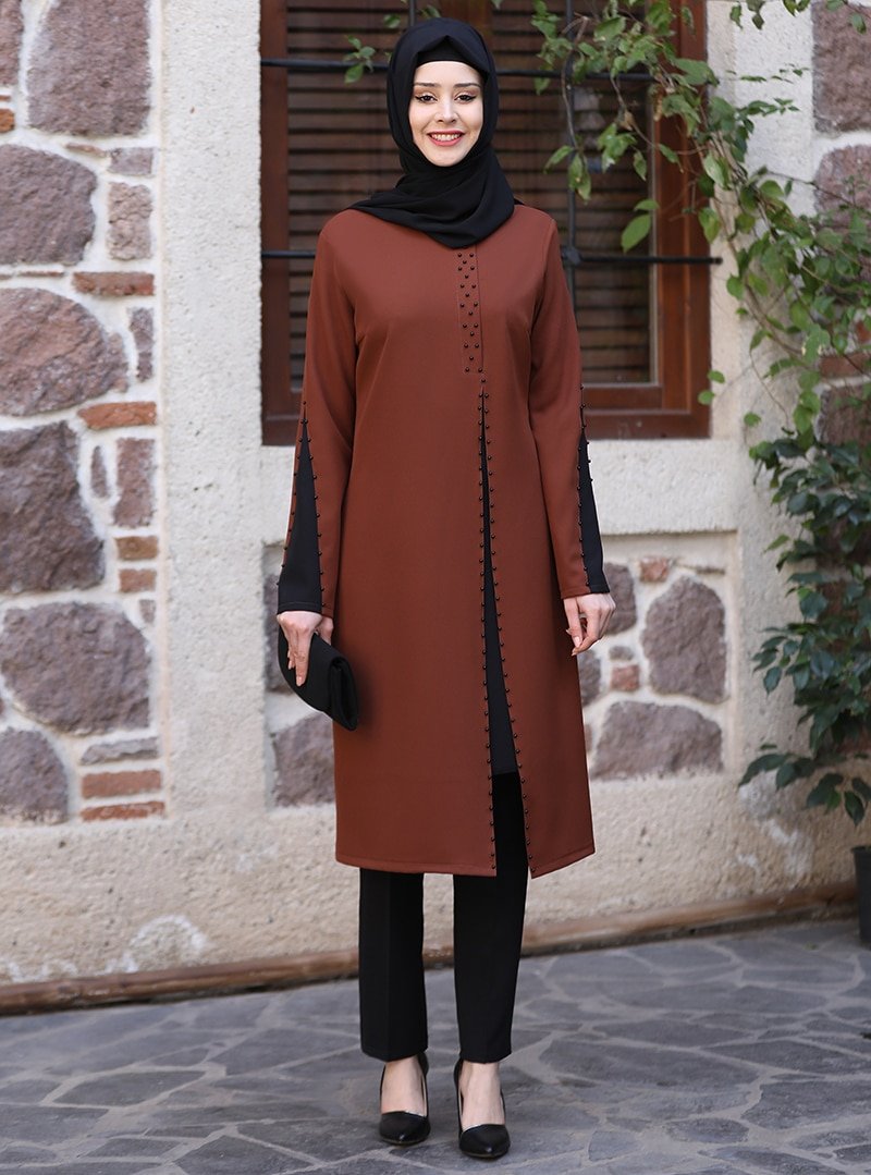 Azra Design Kahverengi Tunik&Pantolon Esma İkili Abiye Takım