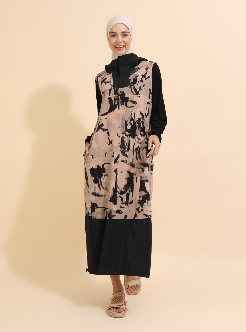 Puane Somon Desenli Kapüşonlu Elbise
