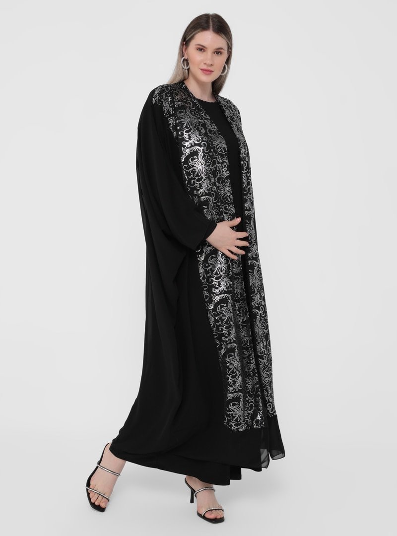 Alia Siyah Büyük Beden Elbise&Ferace İkili Takım