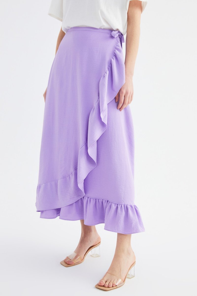 Trendyol Modest Mor Volanlı Etek